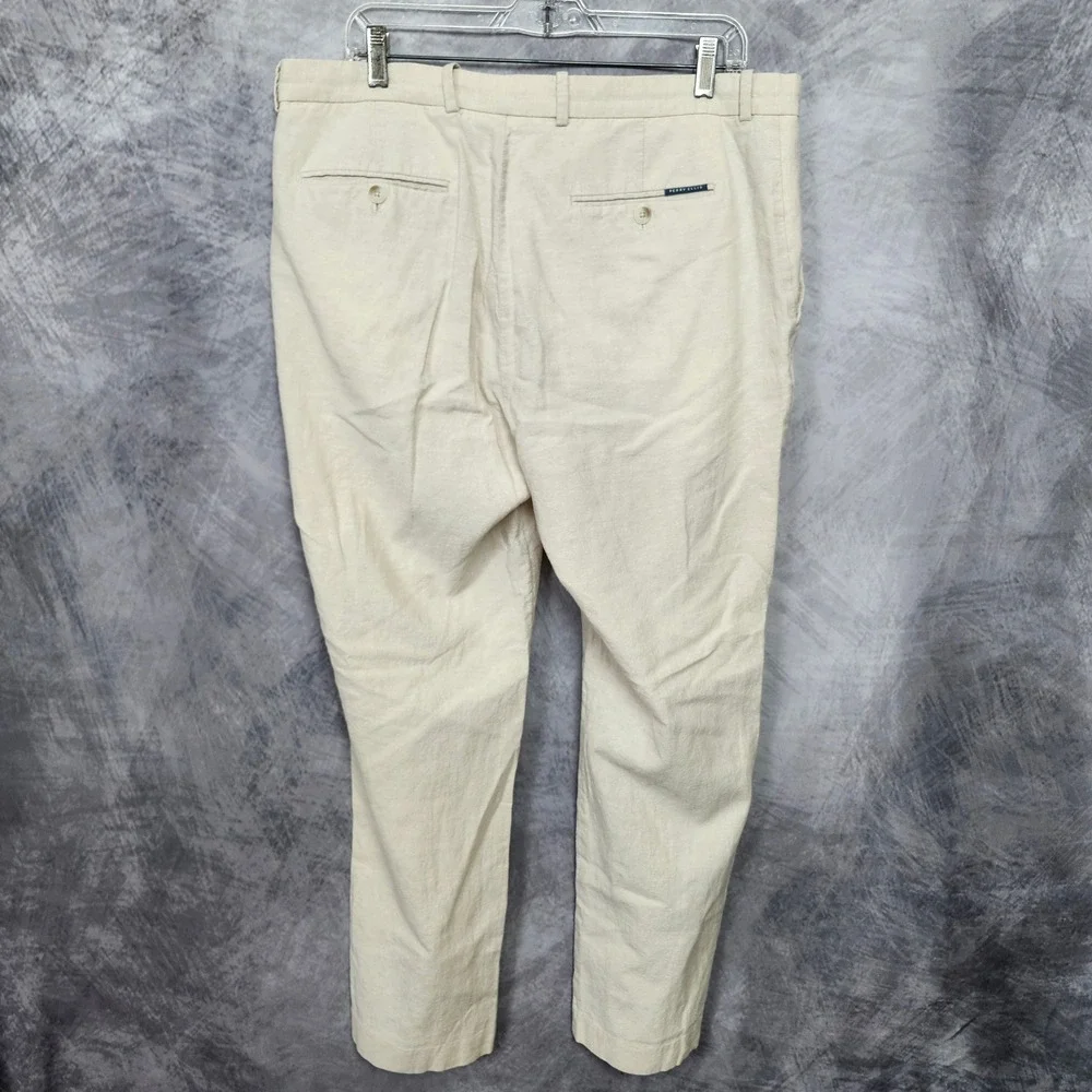 Perry Ellis Linen Blend Pants Mens 36x30 Beige Flat Front Chino Trousers